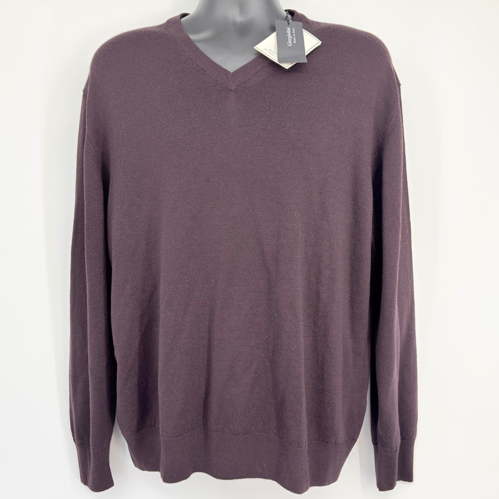 Giorgiolini Italian Merino Wool‎ V Neck Sweater XL NWT Luxury Preppy Grandpacore